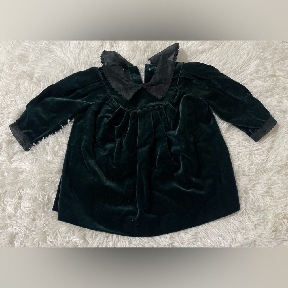 Vintage Hanna Andersson Victorian Gothic Vampy Velvet Green Dress Girls 3T 90cm